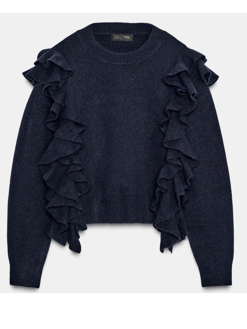 Zara Ruffle Shoulder Knit Sweater - Navy